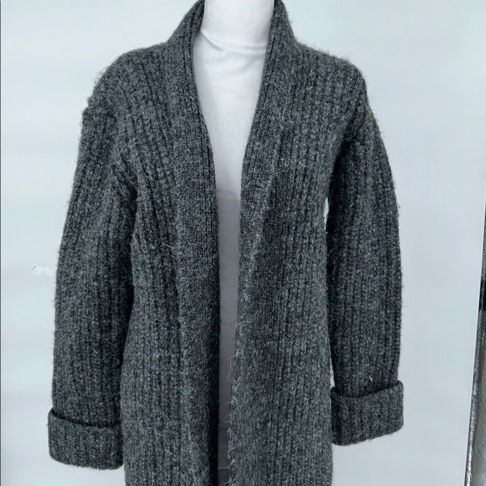 Zara Women Gray Long Knit Cardigan Sweater XS Cozy Open Front - Picture 4 of 9